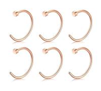 Generisk Sterling Nose Ring Rose Gold C-Shape Plain Nose Rings 316L Surgical Steel Nose Rings,Lip Rings,Body Piercing 0.8mm Thickness with 6mm Diameter-Free from Piercing
