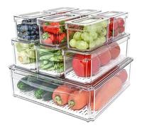 GENERIX ENERIX 10-Piece Fridge Organiser Set - BPA-Free Clear Stackable Containers with Lids - Ideal for Fruit, Veg & Food Storage - Keep Your Fridge Fresh & Clutter-Free