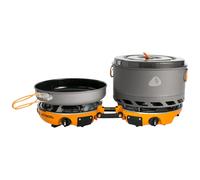 Jetboil Genesis Base Camp Compact 2 Burner Cooking System Isobutane Powered Solo Meals Large Group Cooking 10" Fry Pan 5ltr Flux Ring Cookpot Carry bag Windscreen Fuel Regulator Fuel Can Stabilizer