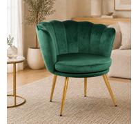 Flora Petal Back Accent Tub Chair Velvet Upholstery - Green - Size: Single - Genesis - Wilko