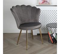 Genesis Freya Accent Chair With Petal Back Scallop Chair In Velvet - Grey