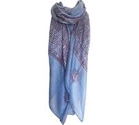 Genesis Imports Indian Om Mantra Hand Block Printed Scarf Prayer Shawl, Blue, One Size