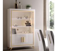 geneva gloss display cabinet 2 doors in white and gold with led