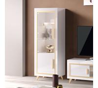 geneva left hand gloss display cabinet in white gold with led