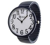 Geneva Super Large Stretch Watch Clear Number Easy Read (Navy), Navy, S, Modern