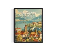 Geneva Switzerland Art Print Poster, Europe City Skyline Artwork Painting Wall Art Vintage Painting for Bedroom Bathroom Living Room Decor 54 (Geneva Switzerland, 8 x 10 inches, Unframed)