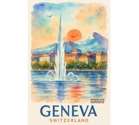 Geneva Switzerland Scenic Waterfront - A4 Travel City Poster Wall Art Home Decor Art Print Featuring Iconic Landmarks and Global Destinations for Interiors Inspired by Culture and Exploration