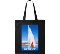 Geneve Suisse Geneva Switzerland Retro Style Travel Poster Natural Ecological Cotton Tote Bag Black