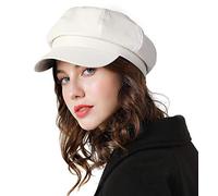 Genfien Beret Hat Classic Solid Color French for Women Newsboy Cap Beaker Boy Faux Leather Hats for Ladies White