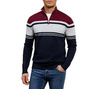 Genfien Mens Quarter Zip Jumper Knitted Mock Neck Sweater Long Sleeved Turtleneck Striped Pullover Winter Casual Top 100% Cotton Wine Red