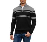 Genfien Mens Quarter Zip Jumper Knitted Mock Neck Sweater Long Sleeved Turtleneck Striped Pullover Winter Casual Top 100% Cotton