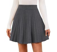 Genfien Women's Knitted Skirt High Waisted Pleated Waist Elasticity A-Line Mini Above The Knee Basic Autumn Winter Dark Gray