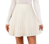 Genfien Women's Knitted Skirt High Waisted Pleated Waist Elasticity A-Line Mini Above The Knee Basic Autumn Winter White