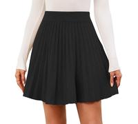 Genfien Women's Knitted Skirt High Waisted Pleated Waist Elasticity A-Line Mini Above The Knee Basic Autumn Winter Black