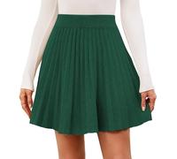 Genfien Women's Knitted Skirt High Waisted Pleated Waist Elasticity A-Line Mini Above The Knee Basic Autumn Winter Green