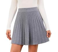Genfien Women's Knitted Skirt High Waisted Pleated Waist Elasticity A-Line Mini Above The Knee Basic Autumn Winter Light Gray