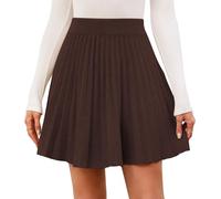 Genfien Women's Knitted Skirt High Waisted Pleated Waist Elasticity A-Line Mini Above The Knee Basic Autumn Winter Coffee