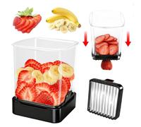 GENGCANG Fruit Slicer Cup for Strawberry, Banana, Hard-Boiled Egg - Detachable Cutter with Push Plate - Rapid & Safe Slicing Kitchen Gadget for Quick Meal Prep (Black)