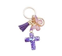 GENGENER Elegant Resins Crosses and Butterfly Keychain with Tassels for Religious Believers Backpack Bag Charm Keyring
