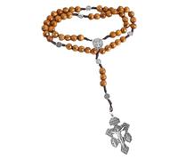 GENGENER Rosary Braided Wood Beads Necklace with Pardon Crucifix Medals for Catholic Christians Prayer Chain Religious Communion