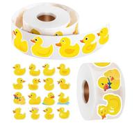 GengHeXIN 1000Pcs Cute Yellow Cartoon Duck Roll Stickers for DIY Decor | 1000pcs duck stickers total 2 rolls,16 lovely designs,non-toxic paper,easy stick peel,ideal for bottles notebooks party gifts