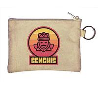 Genghis Khan Khagan of The Mongol Empire Minimalist Art Key Chain Coin Purse Beige