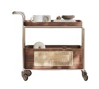 GENHAOSAN Coffee Table Tea Table Simple Living Room Movable Trolley Sofa Side Light Luxury Wheel Storage Retro Shelf End Tables Living Room