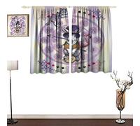Genhequnan Animal, Window Curtain Drape, Alice in Wonderland Rabbit and Cat Fiction Story Novel Child Display Story, for Bedroom, W55 x L63 Inches, Lilac Pale Yellow