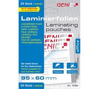 Genie 10784 Laminating Pouches (Crystal Clear, 100 Micron for up to Business Card Formats, Suitable for All Hot Laminating Devices, 95 x 60 mm) Pack of 25