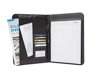 Genie A4 Elegant Writing Case Wiesbaden, Extra Thin and Durable, Leather-Effect Includes Desk Pad, Pen Holder, Pocket Card, Business Card Holder Black