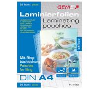 Genie - A4 Laminating Pouches with Margin and Perforations - Pack of 25 - Transparent