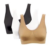 Genie Bra Premium Women's Seamless 3-Pack Unpadded Multi Colours Super Comfort, Sports Bra Black/White/Nude