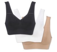 Genie Bra TLC Womens Wireless Bra - Adjustable Seamless Bra, 3 Bra Pack, Nude, White, Black, 38C