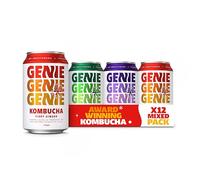 GENIE LIVING DRINKS - Kombucha, Delicious Soft Drinks, Fermented 10 Days for Gut Health, 100% Vegan, No Sweeteners, No Nasties, Made in the UK, Natural Energy, 330ml Cans (Apple, Ginger, berry - 12)