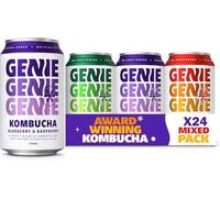 GENIE LIVING DRINKS - Kombucha, Delicious Soft Drinks, Fermented 10 Days for Gut Health, 100% Vegan, No Sweeteners, No Nasties, Made in the UK, Natural Energy, 330ml Cans (Apple, Ginger, berry -24)