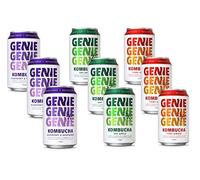 GENIE LIVING DRINKS - Kombucha, Delicious Soft Drinks, Fermented 10 Days for Gut Health, 100% Vegan, No Sweeteners, No Nasties, Made in the UK, Natural Energy, 330ml Cans (Apple, Ginger, berry -09)