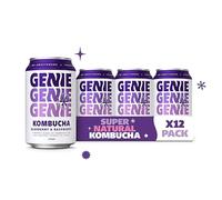 GENIE LIVING DRINKS - Kombucha, Delicious Soft Drinks, Fermented 10 Days for Gut Health, 100% Vegan, No Sweeteners, No Nasties, Made in the UK, Natural Energy, 330ml Cans (Blueberry & Raspberry x 12)