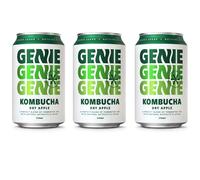 GENIE LIVING DRINKS Kombucha, Dry Apple, Fermented for 10 Days, Gut Friendly, Low Calorie, All Natural, 100% Vegan, No Sweeteners, No Nasties, Made in the UK, Natural Energy, 3 x 330ml Cans