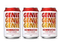 GENIE LIVING DRINKS Kombucha, Fiery Ginger, Fermented for 10 Days, Gut Friendly, Low Calorie, All Natural, 100% Vegan, No Sweeteners, No Nasties, Made in the UK, Natural Energy, 3 x 330ml Cans