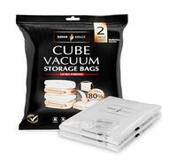 GENIE SPACE Cube Vacuum Storage Bags for Drawers, Wardrobes, and Loft - Airtight, Odour-Proof, Reusable - Double Zipper Seal Compact Organiser - 80x60x32 cm, 2-Pack, Large