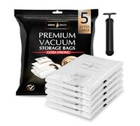 GENIE SPACE Premium Vacuum Storage Bags for Clothes, Bedding and Travel, Extra Large 100x80cm, Airtight, Reusable and Odour-Proof Space Saver Bags with Double Seal, 5 Pack with Travel Pump