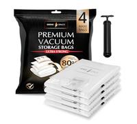 GENIE SPACE Premium Vacuum Storage Bags for Clothes, Bedding and Travel, Maxi Size 110x90cm, Airtight, Reusable and Odour-Proof Space Saver Bags with Double Seal, 4 Pack with Travel Pump