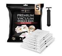 GENIE SPACE Premium Vacuum Storage Bags for Clothes, Bedding and Travel, Variety 5-Pack (1 Maxi + 2XL + 2L), Airtight, Reusable and Odour-Proof Space Saver Bags with Double Seal and Travel Pump