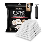 GENIE SPACE Premium Vacuum Storage Bags for Clothes, Bedding and Travel, Variety 8-Pack (2XL + 2L + 2M + 2S), Airtight, Reusable and Odour-Proof Space Saver Bags with Double Seal and Travel Pump