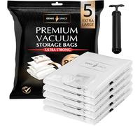 GENIE SPACE Premium Vacuum Storage Bags for Drawers, Suitcases and Wardrobes - Airtight, Odour-Proof, Reusable - Double Zipper Seal Compact Organiser - 100x80 cm, 5-Pack, Extra Large with Pump