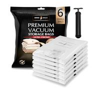 GENIE SPACE Premium Vacuum Storage Bags for Drawers, Suitcases and Wardrobes - Airtight, Odour-Proof, Reusable - Double Zipper Seal Compact Organiser - 60x40cm, 6-Pack, Small