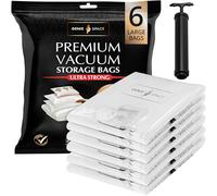 GENIE SPACE Premium Vacuum Storage Bags for Drawers, Suitcases and Wardrobes - Airtight, Odour-Proof, Reusable - Double Zipper Seal Compact Organiser - 80x60 cm, 6-Pack, Large