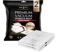 GENIE SPACE Premium Vacuum Storage Bags for Drawers, Suitcases and Wardrobes - Airtight, Odour-Proof, Reusable - Double Zipper Seal Compact Organiser - 80x60 cm, 2-Pack, Large