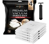GENIE SPACE Premium Vacuum Storage Bags for Drawers, Suitcases and Wardrobes - Airtight, Odour-Proof, Reusable - Double Zipper Seal Compact Organiser - 110x90cm, 4-Pack, Maxi with Pump