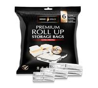 GENIE SPACE Roll-Up Storage Bags for Clothes - Travel Space Saver Bags, Airtight & Waterproof, No Pump Needed - Variety 6-Pack (2 Large 70×50 cm, 2 Medium 60×40 cm, 2 Small 50×35 cm)